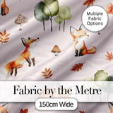 Woodland Fox with Trees Leaves Mushrooms Soft Blush  Seamless Pattern Digital Print Fabric by the Metre UK Sewing Quilting Textile