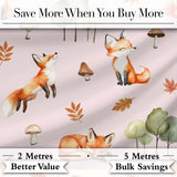 Woodland Fox with Trees Leaves Mushrooms Soft Blush  Seamless Pattern Digital Print Fabric by the Metre UK Sewing Quilting Textile