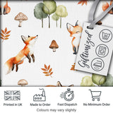 Woodland Fox with Trees Leaves Mushrooms Soft Grey  Seamless Pattern Digital Print Fabric by the Metre UK Sewing Quilting Textile