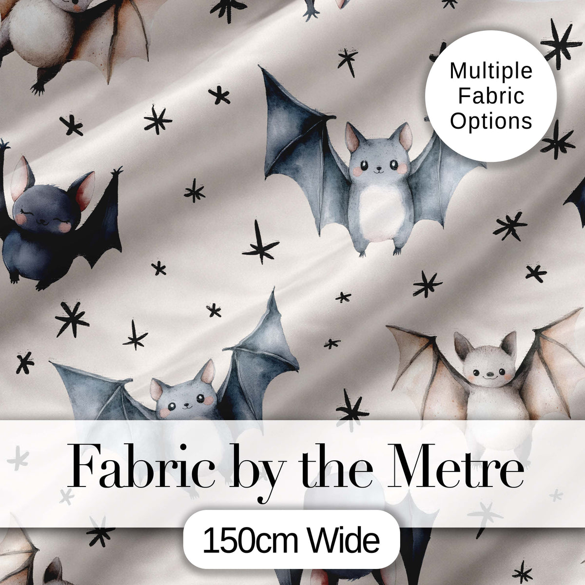 Cute Baby Bats Flying with Stars Soft Beige Background Seamless Pattern Digital Print Fabric by the Metre UK Sewing Quilting Textile