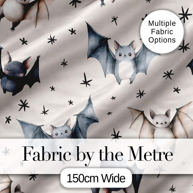 Cute Baby Bats Flying with Stars Soft Beige Background Seamless Pattern Digital Print Fabric by the Metre UK Sewing Quilting Textile