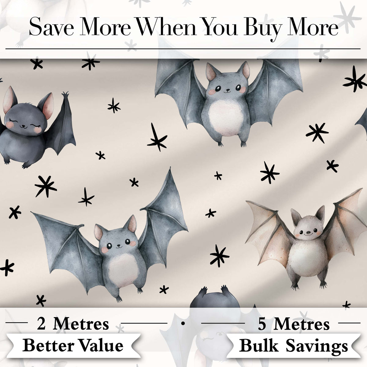 Cute Baby Bats Flying with Stars Soft Beige Background Seamless Pattern Digital Print Fabric by the Metre UK Sewing Quilting Textile