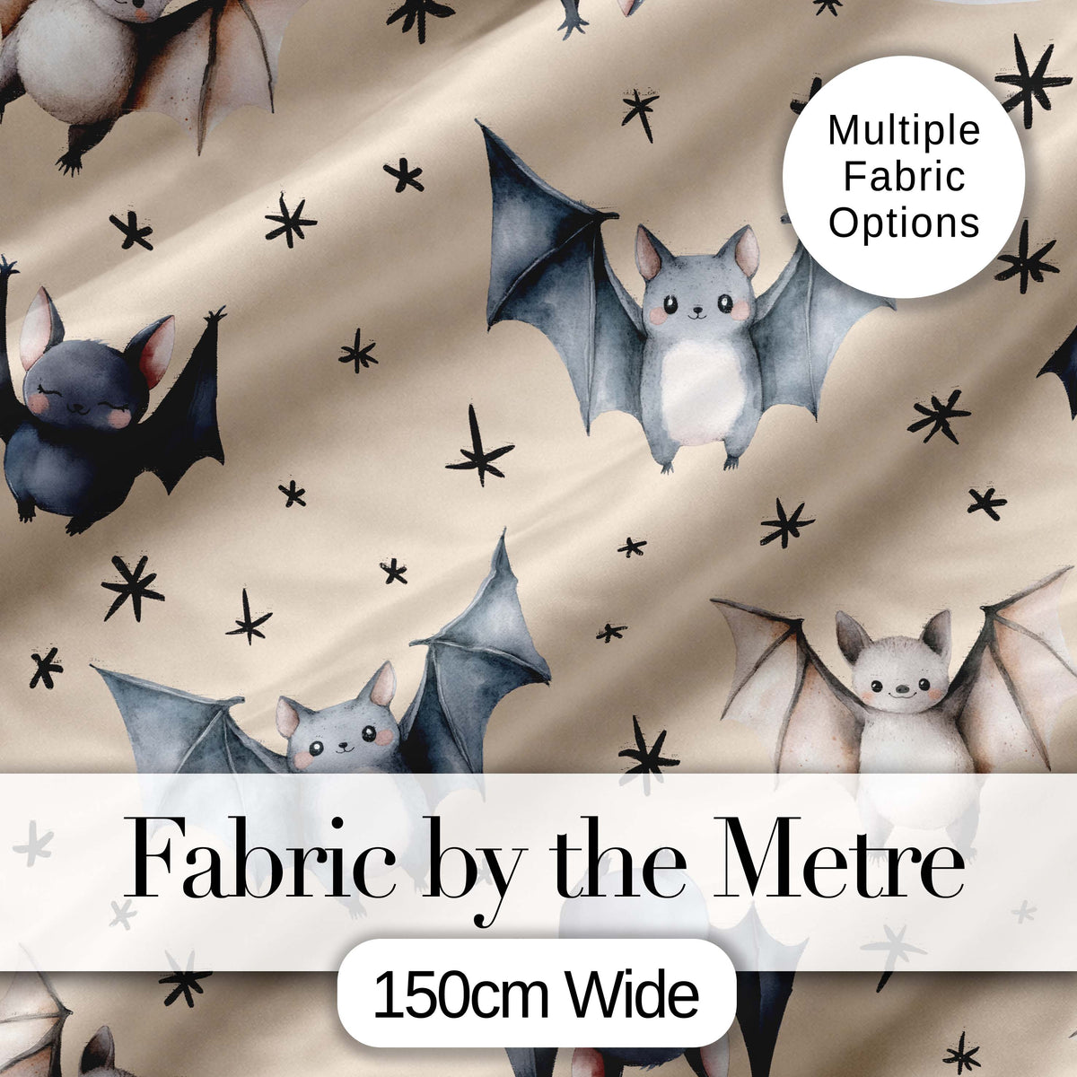 Cute Baby Bats Flying with Stars Soft Sand Background Seamless Pattern Digital Print Fabric by the Metre UK Sewing Quilting Textile