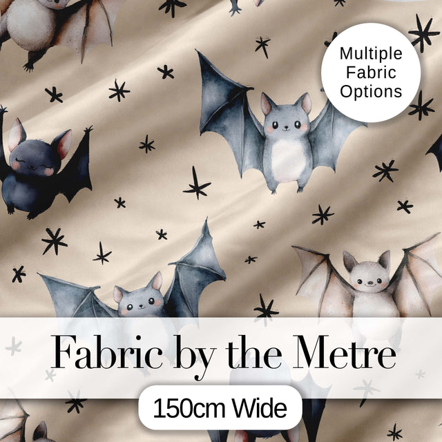 Cute Baby Bats Flying with Stars Soft Sand Background Seamless Pattern Digital Print Fabric by the Metre UK Sewing Quilting Textile