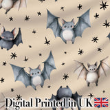Cute Baby Bats Flying with Stars Soft Sand Background Seamless Pattern Digital Print Fabric by the Metre UK Sewing Quilting Textile