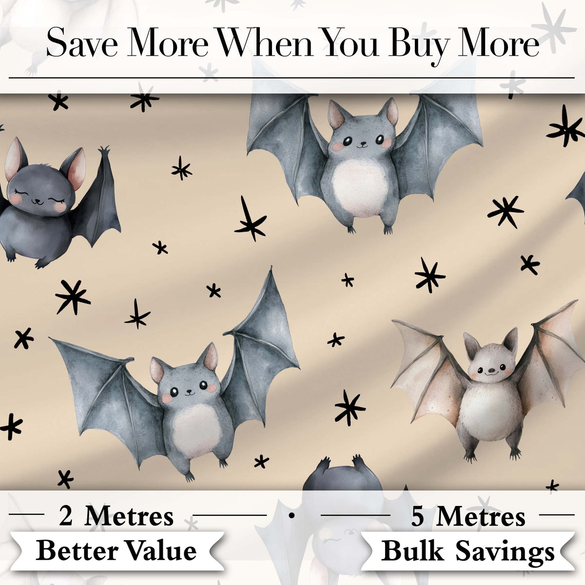 Cute Baby Bats Flying with Stars Soft Sand Background Seamless Pattern Digital Print Fabric by the Metre UK Sewing Quilting Textile