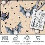 Cute Baby Bats Flying with Stars Soft Sand Background Seamless Pattern Digital Print Fabric by the Metre UK Sewing Quilting Textile