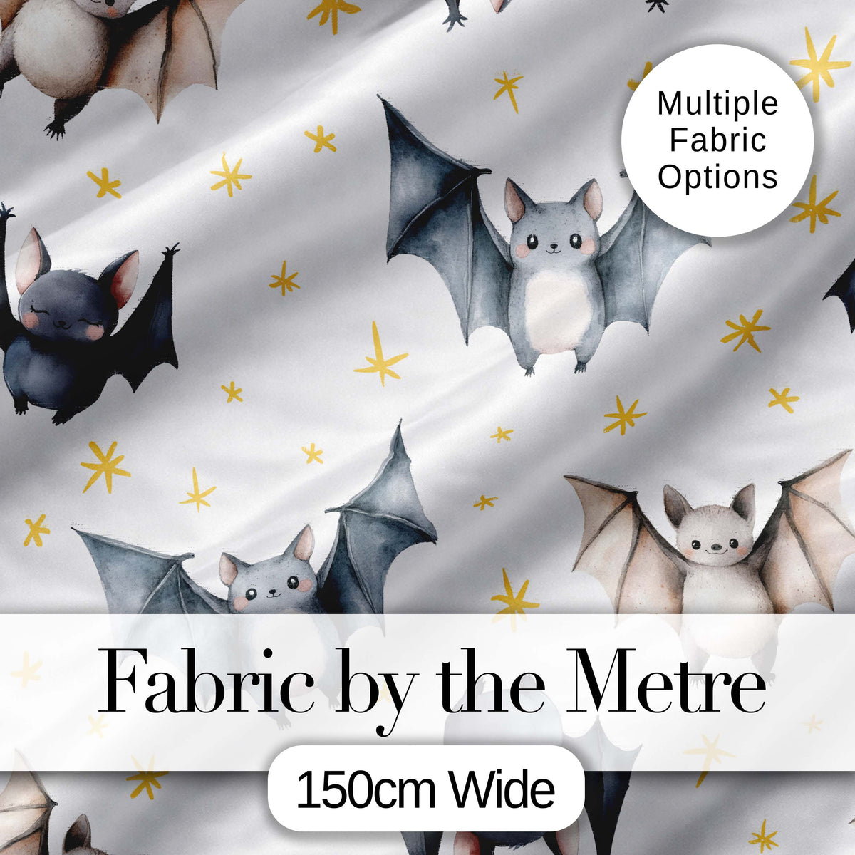 Cute Baby Bats Flying with Stars Soft White Background Seamless Pattern Digital Print Fabric by the Metre UK Sewing Quilting Textile