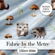 Woodland Hedgehogs with Mushrooms Leaves Soft Blue  Seamless Pattern Digital Print Fabric by the Metre UK Sewing Quilting Textile