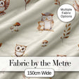 Cute Woodland Owls with Mushrooms Leaves Soft Beige Background Seamless Pattern Digital Print Fabric by the Metre UK Sewing Quilting Textile
