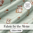 Woodland Owls with Mushrooms Leaves Soft Sage Green  Seamless Pattern Digital Print Fabric by the Metre UK Sewing Quilting Textile