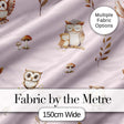 Cute Woodland Owls with Mushrooms Leaves Soft Blush Background Seamless Pattern Digital Print Fabric by the Metre UK Sewing Quilting Textile