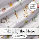 Cute Easter Bunnies with Flowers Carrots Soft Beige Background Seamless Pattern Digital Print Fabric by the Metre UK Sewing Quilting Textile