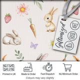 Cute Easter Bunnies with Flowers Carrots Soft Beige Background Seamless Pattern Digital Print Fabric by the Metre UK Sewing Quilting Textile