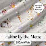 Easter Bunnies with Flowers Carrots Light Neutral  Seamless Pattern Digital Print Fabric by the Metre UK Sewing Quilting Textile