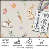 Easter Bunnies with Flowers Carrots Light Neutral  Seamless Pattern Digital Print Fabric by the Metre UK Sewing Quilting Textile