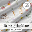 Cute Easter Bunnies with Flowers Carrots Soft Grey Background Seamless Pattern Digital Print Fabric by the Metre UK Sewing Quilting Textile