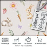 Cute Easter Bunnies with Flowers Carrots Soft Grey Background Seamless Pattern Digital Print Fabric by the Metre UK Sewing Quilting Textile
