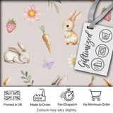 Cute Easter Bunnies with Flowers Carrots Soft Pink Background Seamless Pattern Digital Print Fabric by the Metre UK Sewing Quilting Textile
