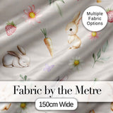 Cute Easter Bunnies with Flowers Carrots Soft Beige Background Seamless Pattern Digital Print Fabric by the Metre UK Sewing Quilting Textile