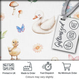 Swan and Ducklings with Flowers Mushrooms Soft White  Seamless Pattern Digital Print Fabric by the Metre UK Sewing Quilting Textile