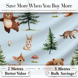 Bear Bunny Squirrel Trees Mushrooms Butterfly Soft Blue  Seamless Pattern Digital Print Fabric by the Metre UK Sewing Quilting Textile