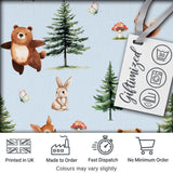 Bear Bunny Squirrel Trees Mushrooms Butterfly Soft Blue  Seamless Pattern Digital Print Fabric by the Metre UK Sewing Quilting Textile