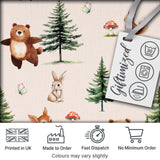 Bear Bunny Squirrel Trees Mushrooms Butterfly Soft White  Seamless Pattern Digital Print Fabric by the Metre UK Sewing Quilting Textile