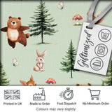 Bear Bunny Squirrel Trees Mushrooms Butterfly Soft Sage  Seamless Pattern Digital Print Fabric by the Metre UK Sewing Quilting Textile