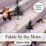 Bear Bunny Deer Squirrel Trees Mushrooms Butterfly Soft Pink  Seamless Pattern Digital Print Fabric by the Metre UK Sewing Quilting Textile