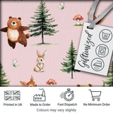 Bear Bunny Deer Squirrel Trees Mushrooms Butterfly Soft Pink  Seamless Pattern Digital Print Fabric by the Metre UK Sewing Quilting Textile
