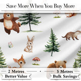 Bear Bunny Deer Squirrel Trees Mushrooms Butterfly Soft Grey  Seamless Pattern Digital Print Fabric by the Metre UK Sewing Quilting Textile