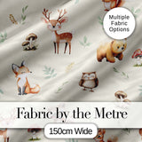 Woodland Deer Bear Fox Owl Raccoon Leaves Mushrooms Cream  Seamless Pattern Digital Print Fabric by the Metre UK Sewing Quilting Textile