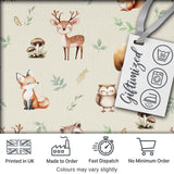 Woodland Deer Bear Fox Owl Raccoon Leaves Mushrooms Cream  Seamless Pattern Digital Print Fabric by the Metre UK Sewing Quilting Textile