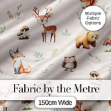 Woodland Deer Bear Fox Owl Raccoon Leaves Mushrooms Neutral  Seamless Pattern Digital Print Fabric by the Metre UK Sewing Quilting Textile