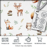 Woodland Deer Bear Fox Owl Raccoon Leaves Mushrooms Light Grey Seamless Pattern Digital Print Fabric by the Metre UK Sewing Quilting Textile