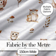 Cute Owls Sitting on Branch Woodland Leaves Mushrooms Seamless Pattern Digital Print Fabric by the Metre UK Sewing Quilting Textile
