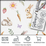 Cute Bunny Rabbits Carrots Flowers Spring Garden Seamless Pattern Digital Print Fabric by the Metre UK Sewing Quilting Textile