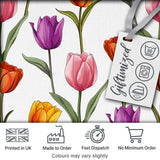 Colorful Tulip Flowers White Background Spring Floral Seamless Pattern Digital Print Fabric by the Metre UK Sewing Quilting Textile