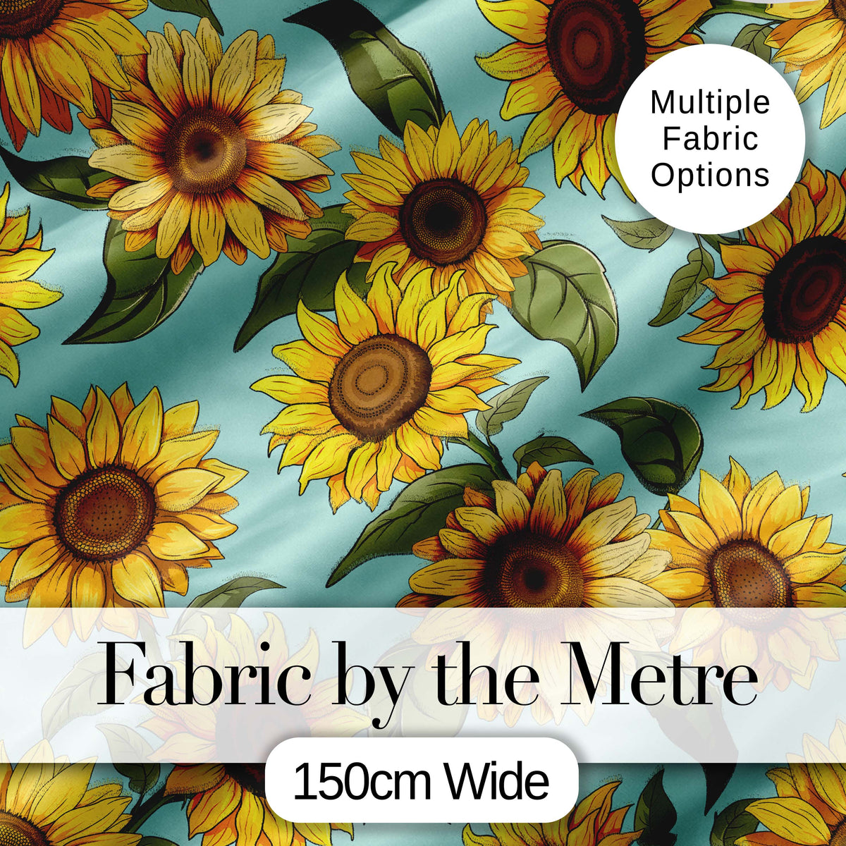 Bright Yellow Sunflower Green Background Seamless Pattern Digital Print Fabric by the Metre UK Sewing Quilting Textile