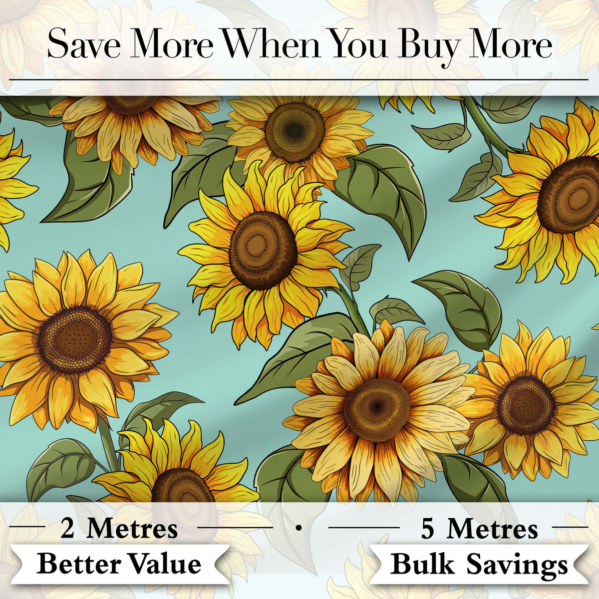 Bright Yellow Sunflower Green Background Seamless Pattern Digital Print Fabric by the Metre UK Sewing Quilting Textile