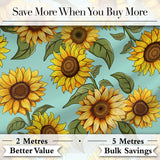 Bright Yellow Sunflower Green Background Seamless Pattern Digital Print Fabric by the Metre UK Sewing Quilting Textile