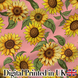 Bright Yellow Sunflower Pink Background Seamless Pattern Digital Print Fabric by the Metre UK Sewing Quilting Textile