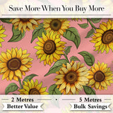 Bright Yellow Sunflower Pink Background Seamless Pattern Digital Print Fabric by the Metre UK Sewing Quilting Textile