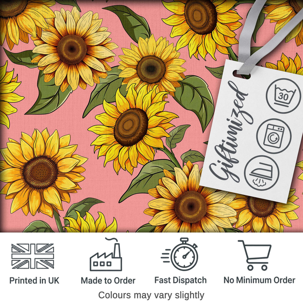 Bright Yellow Sunflower Pink Background Seamless Pattern Digital Print Fabric by the Metre UK Sewing Quilting Textile