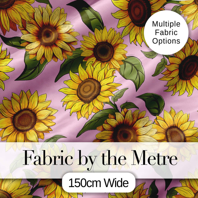 Bright Yellow Sunflower Soft Pink Background Seamless Pattern Digital Print Fabric by the Metre UK Sewing Quilting Textile