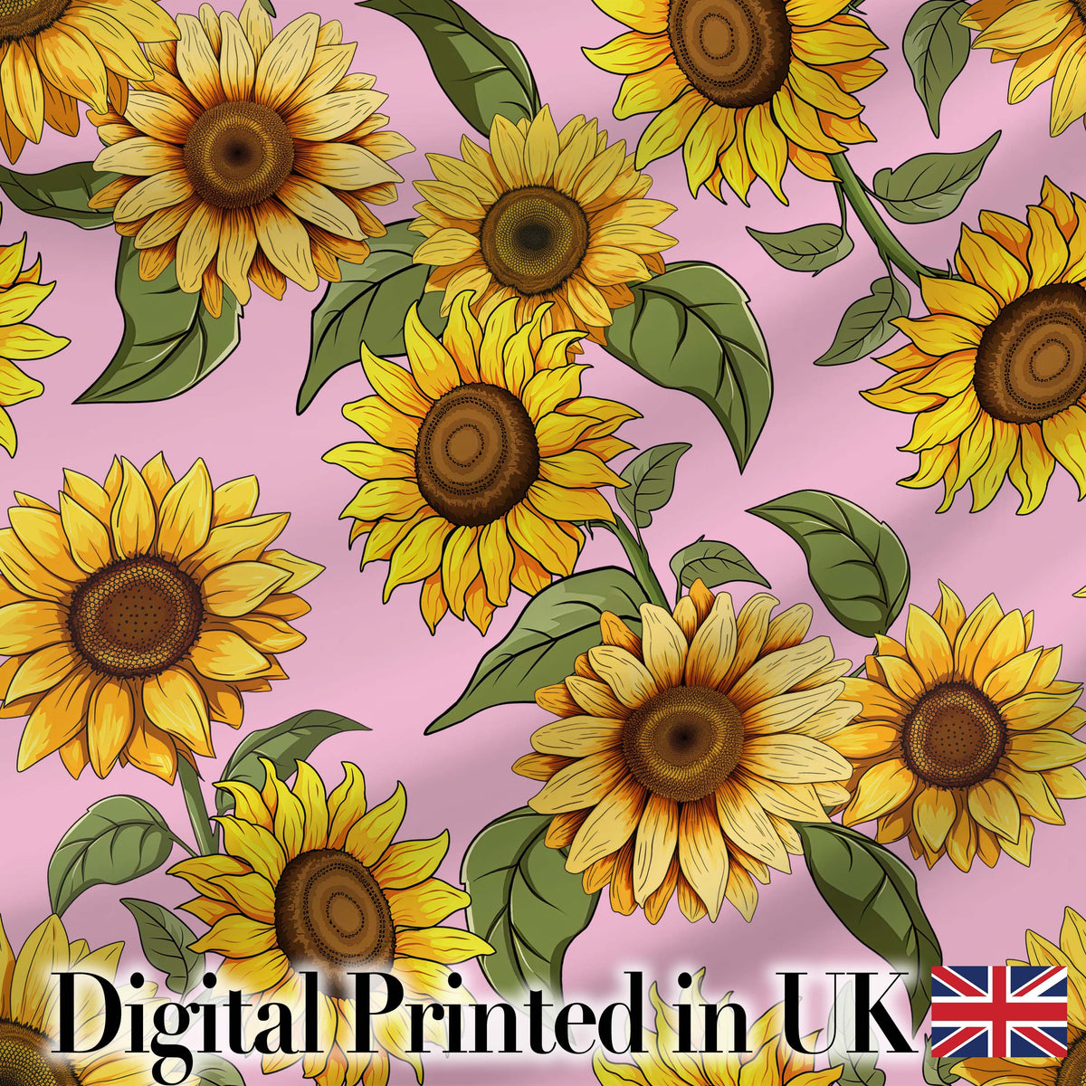 Bright Yellow Sunflower Soft Pink Background Seamless Pattern Digital Print Fabric by the Metre UK Sewing Quilting Textile