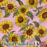 Bright Yellow Sunflower Soft Pink Background Seamless Pattern Digital Print Fabric by the Metre UK Sewing Quilting Textile