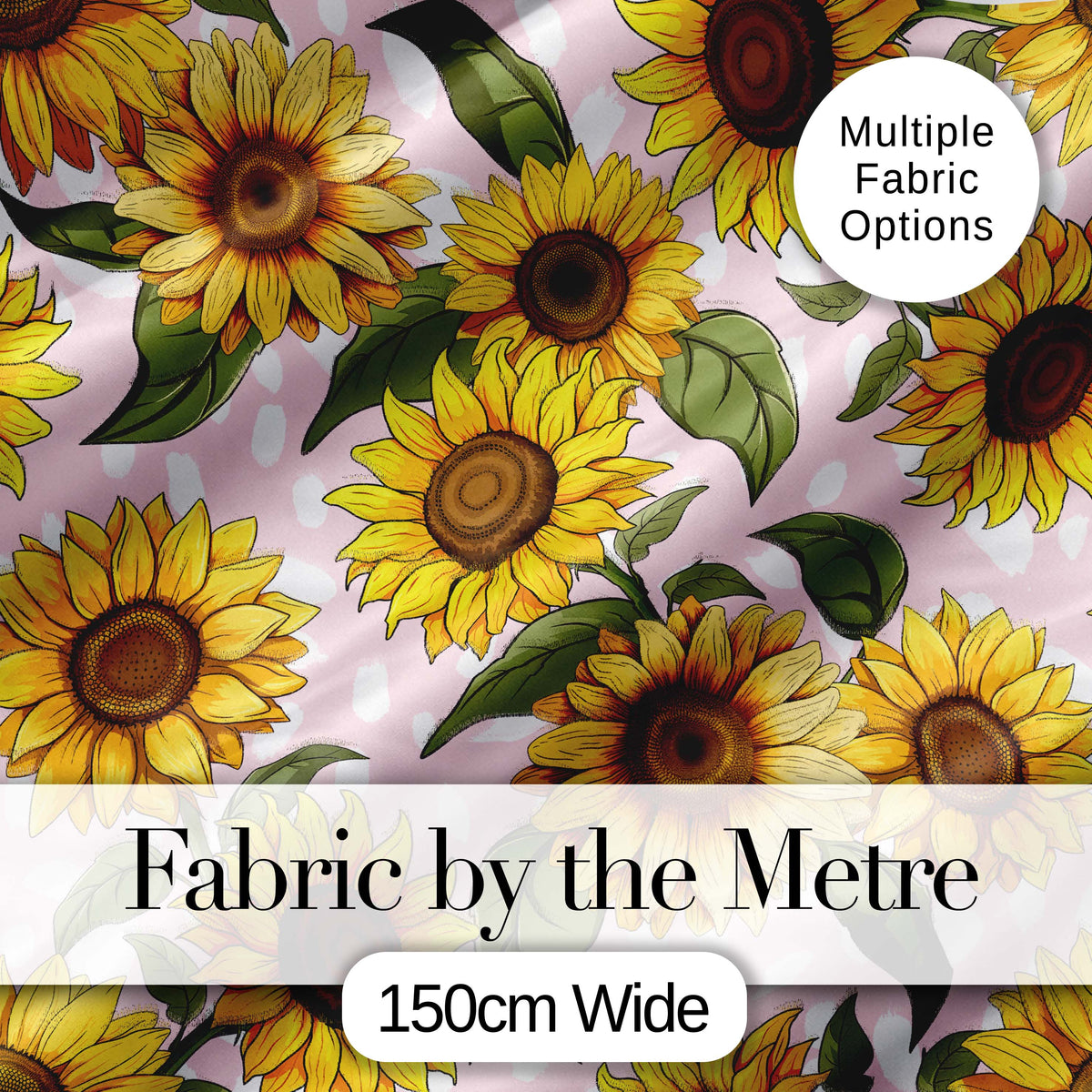Bright Yellow Sunflower Pink Abstract Background Seamless Pattern Digital Print Fabric by the Metre UK Sewing Quilting Textile