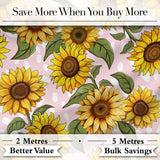 Bright Yellow Sunflower Pink Abstract Background Seamless Pattern Digital Print Fabric by the Metre UK Sewing Quilting Textile